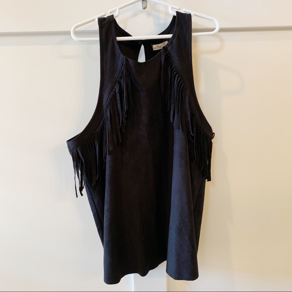 Hollister | NWT Black Fringe Tank Top Faux Suede